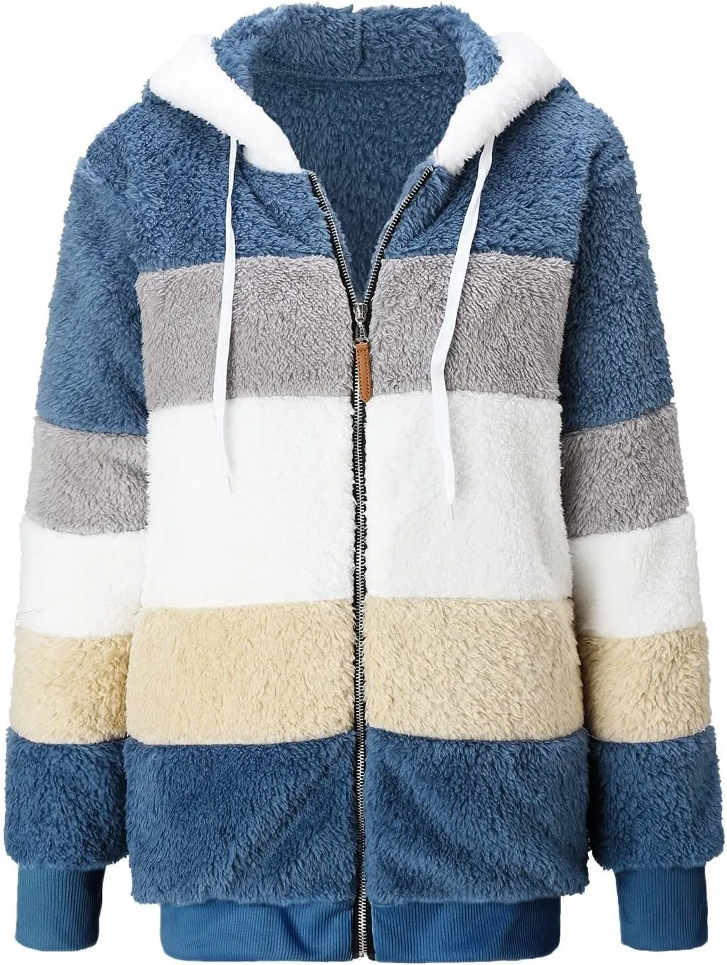 Women'S Winter Hoodies Loose Solid Color Artificial Wool Zipper Drawstring Long-Sleeved Warm Heavyweight Sweatshirt