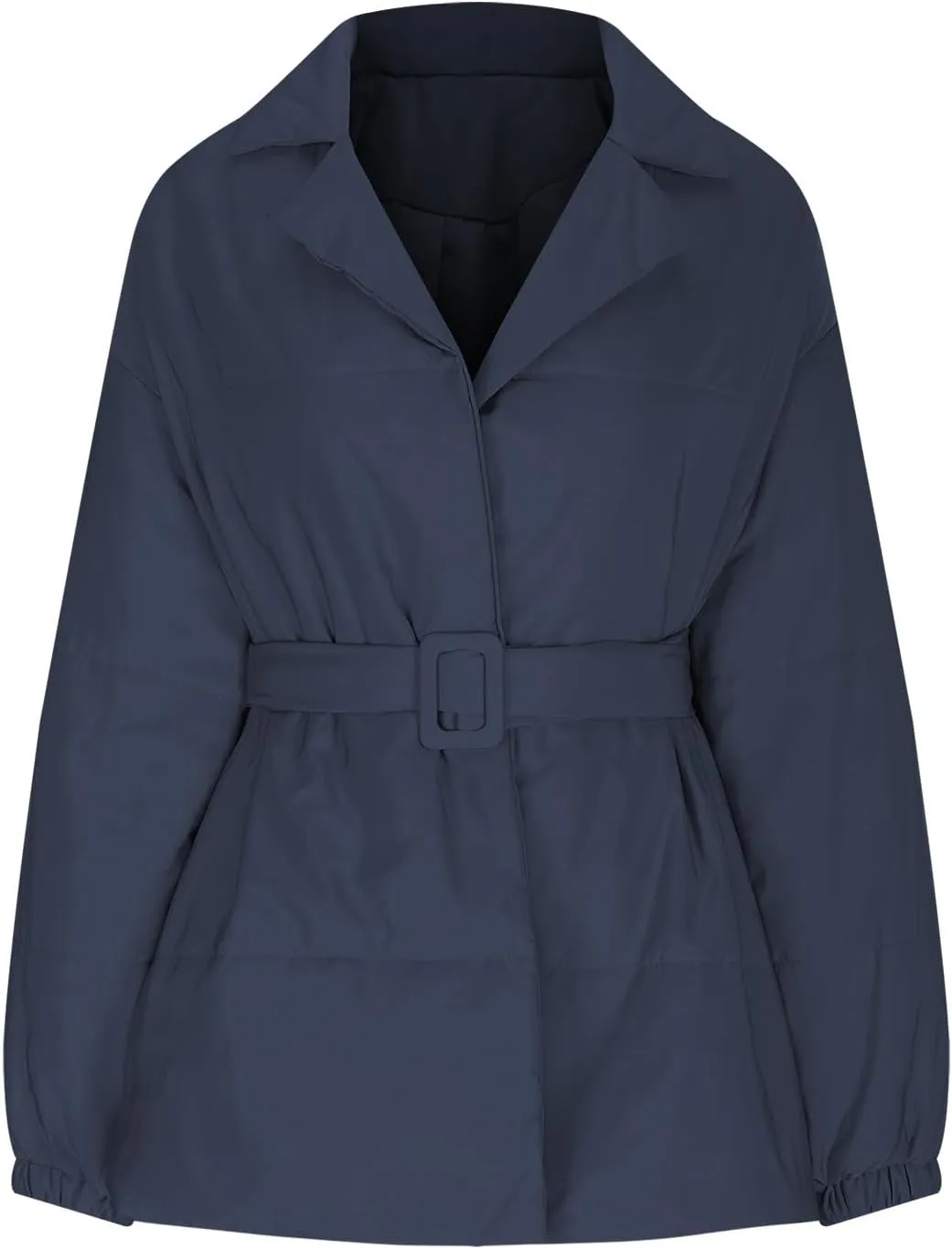 Women's Winter Lapel Collar Belted Mid Long Puffer Jacket Quilted Down Coat Long Sleeve Open Front Jackets Outerwear