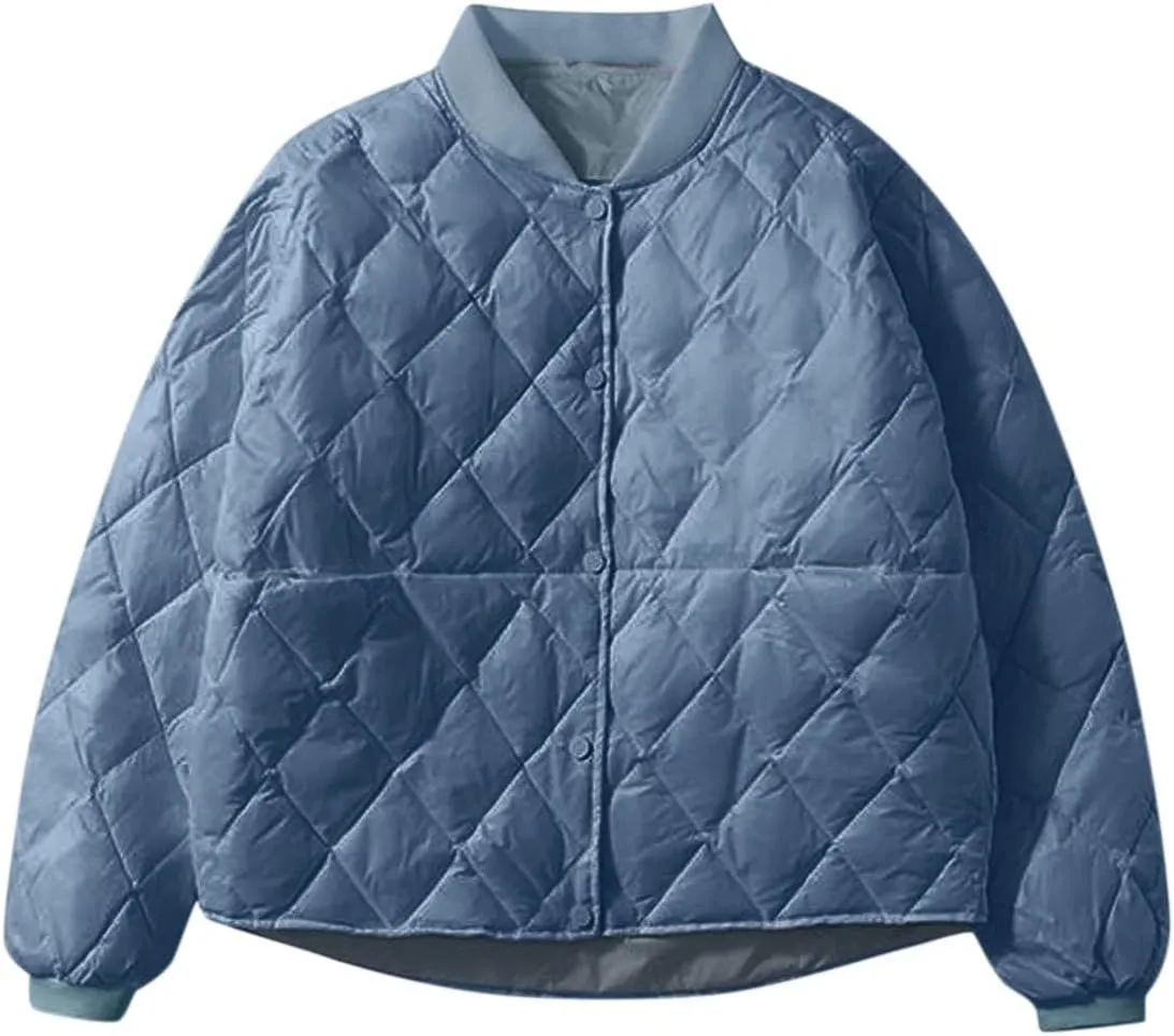 Womens Winter Puffer Jacket 2023, Long Sleeve Full-Zip Quilted Baggy Cotton Jacket Lightweight Padded Down Coat