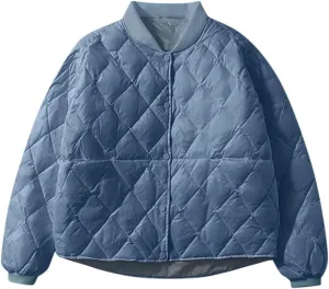 Womens Winter Puffer Jacket 2023, Long Sleeve Full-Zip Quilted Baggy Cotton Jacket Lightweight Padded Down Coat
