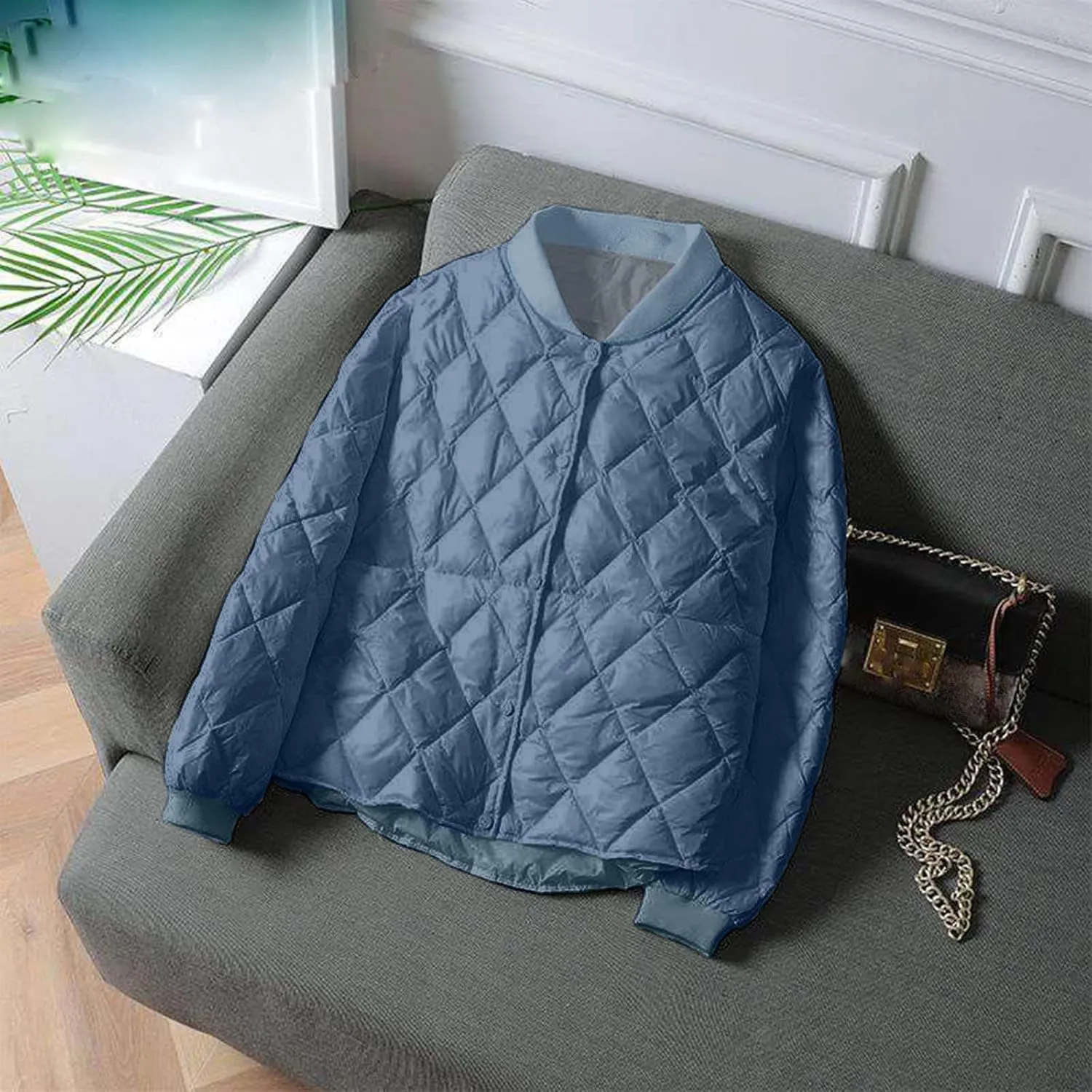 Womens Winter Puffer Jacket 2023, Long Sleeve Full-Zip Quilted Baggy Cotton Jacket Lightweight Padded Down Coat
