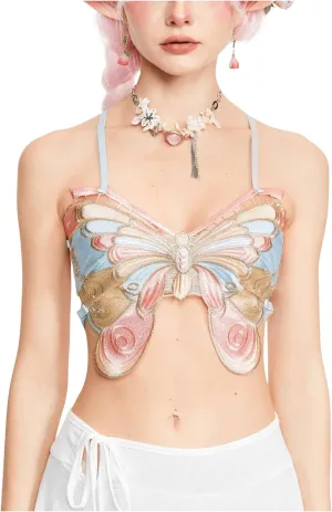 Women's Y2K Butterfly Shape Cami Top Spaghetti Strap Tie Backless Slim Fit Tank Top Camisole Crop Top