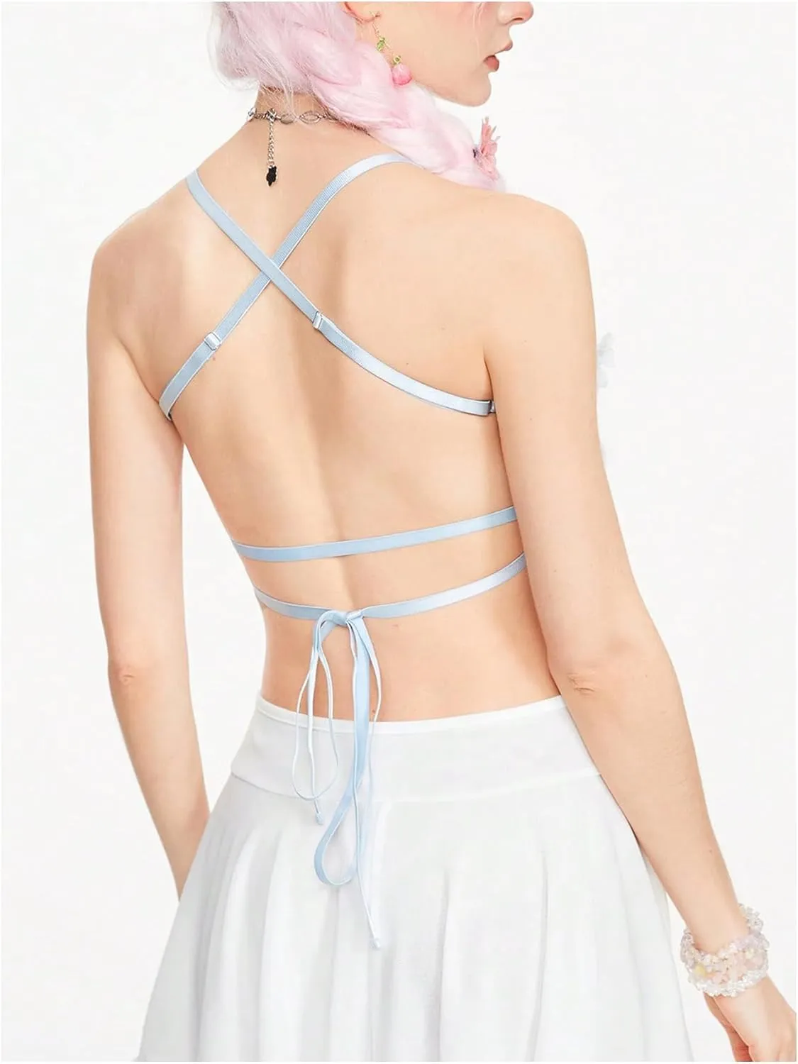 Women's Y2K Butterfly Shape Cami Top Spaghetti Strap Tie Backless Slim Fit Tank Top Camisole Crop Top
