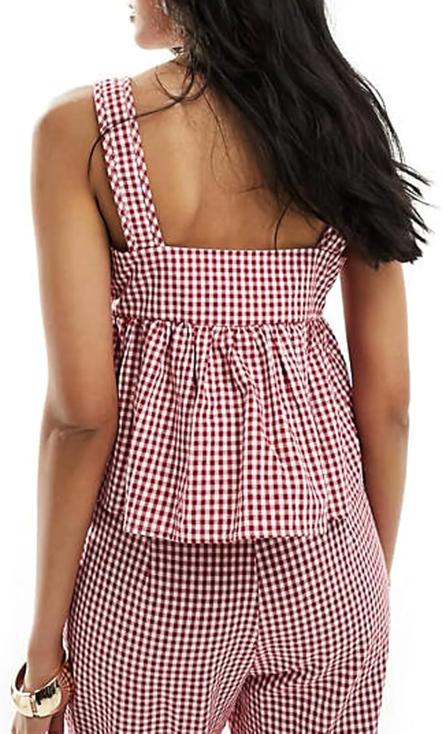 Womens Y2K Gingham Camisole Top Coquette Plaid Spaghetti Strap Backless Tank Top Fairy Peplum Babydoll Crop Top