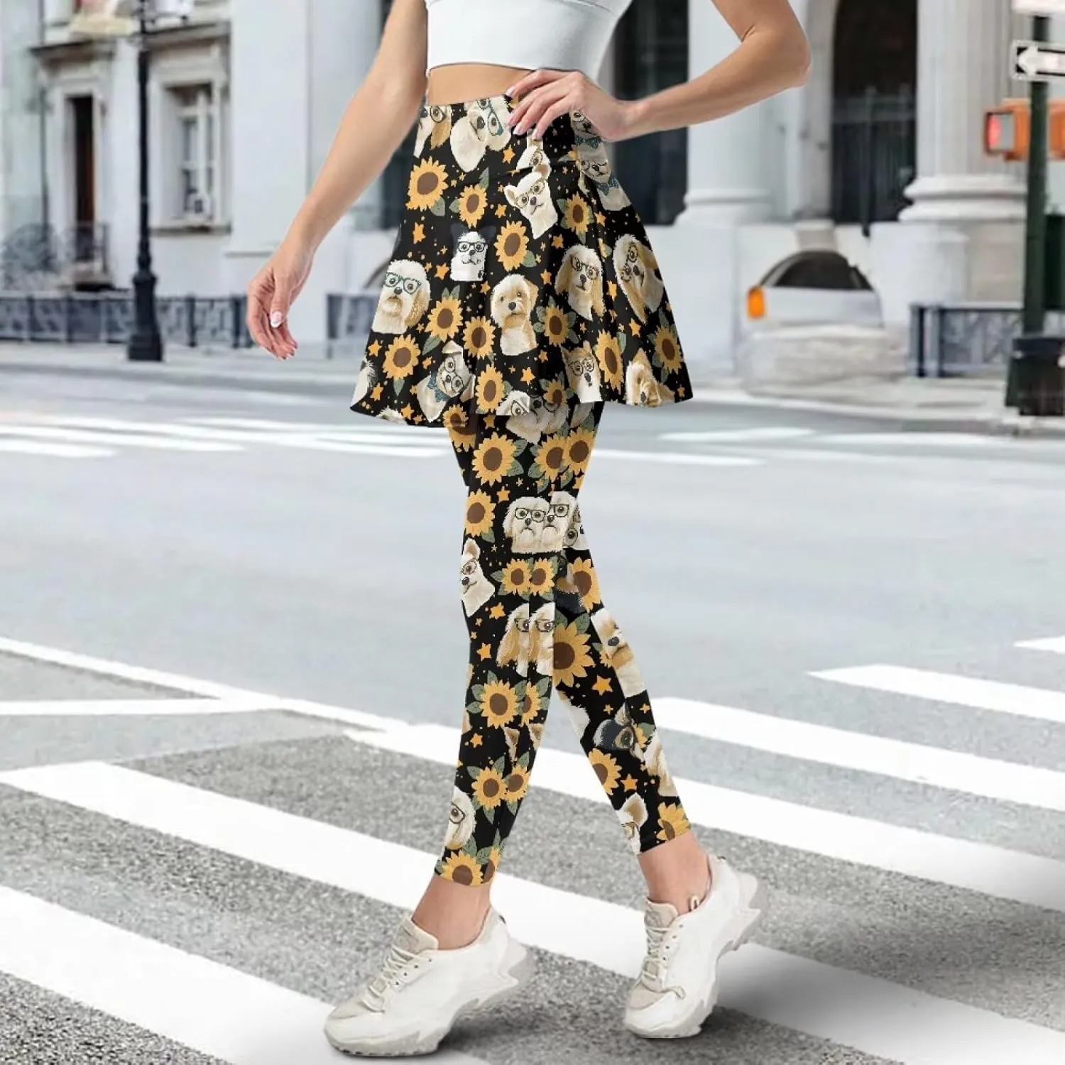 Women's Yoga Skirt Athletic Skirted Leggings High Waist Yoga Leggings with Skirts