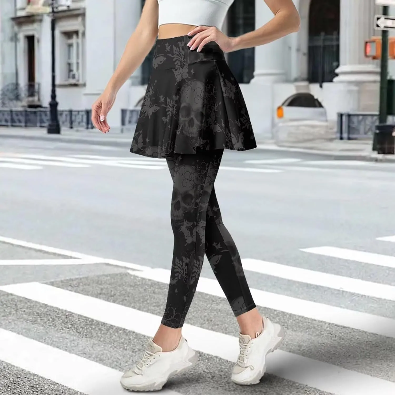 Women's Yoga Skirt Athletic Skirted Leggings High Waist Yoga Leggings with Skirts