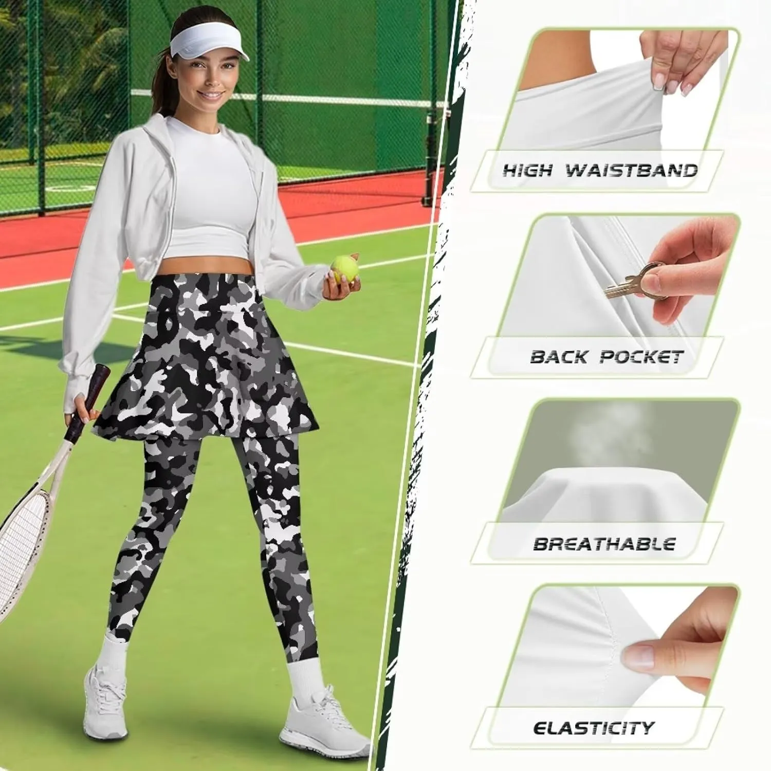 Women's Yoga Skirt Athletic Skirted Leggings High Waist Yoga Leggings with Skirts