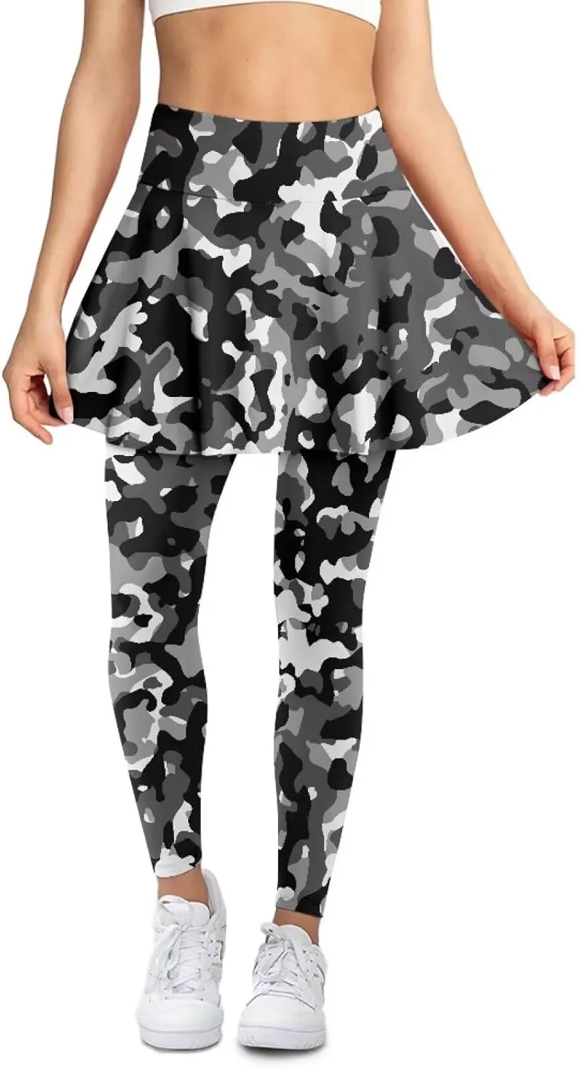 Women's Yoga Skirt Athletic Skirted Leggings High Waist Yoga Leggings with Skirts