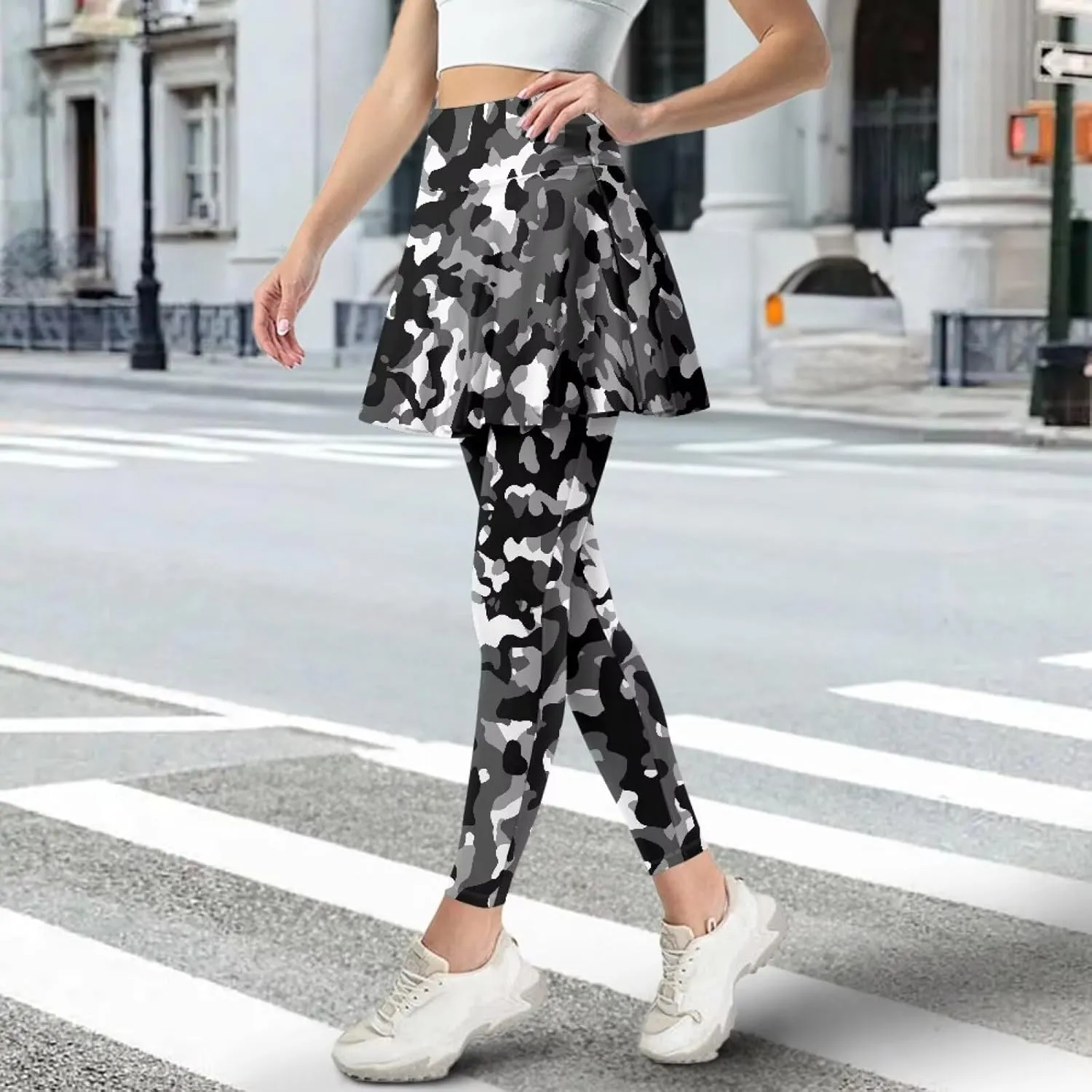 Women's Yoga Skirt Athletic Skirted Leggings High Waist Yoga Leggings with Skirts