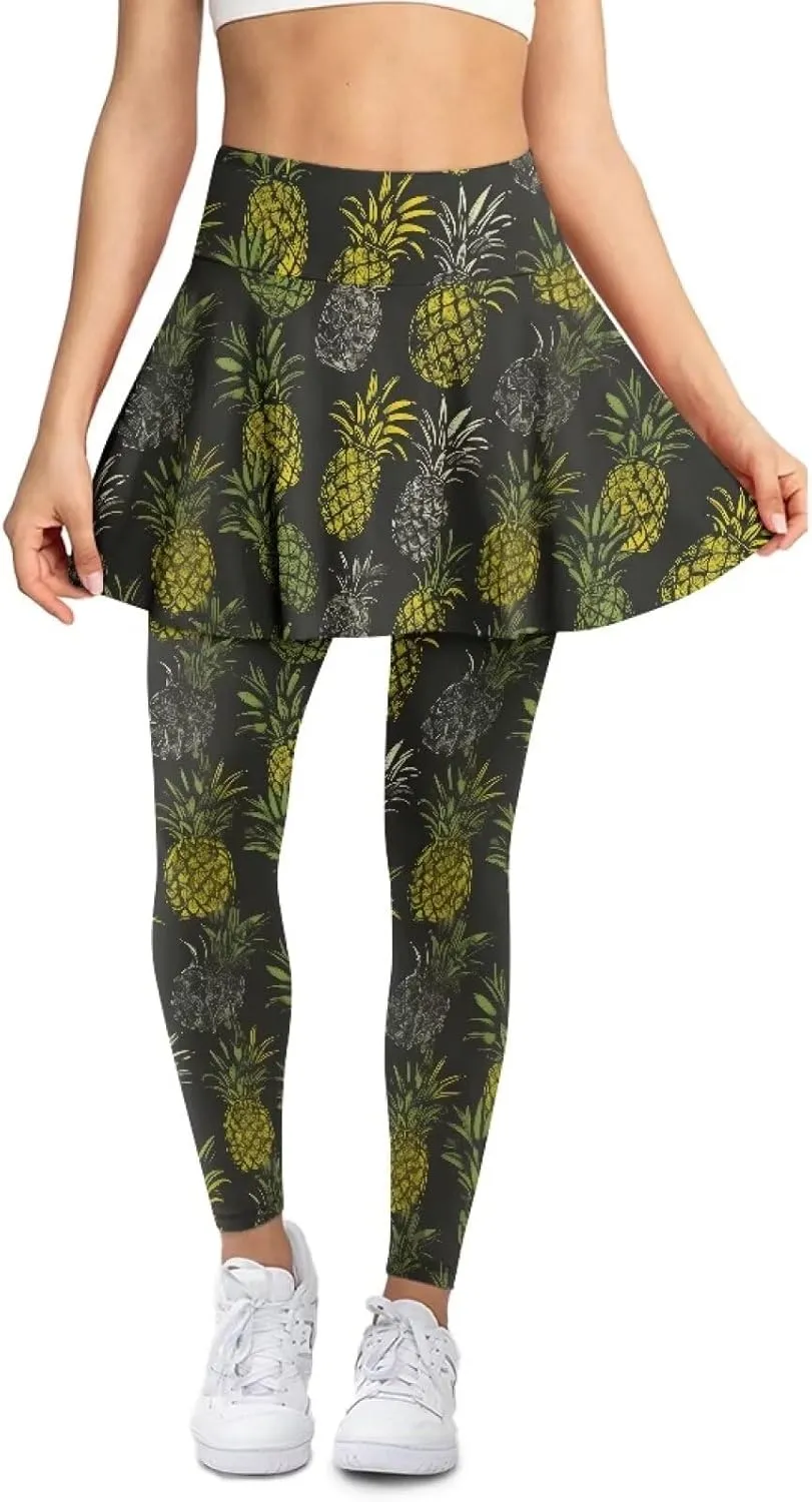 Women's Yoga Skirt Athletic Skirted Leggings High Waist Yoga Leggings with Skirts