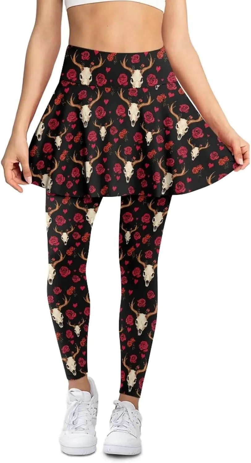 Women's Yoga Skirt Athletic Skirted Leggings High Waist Yoga Leggings with Skirts