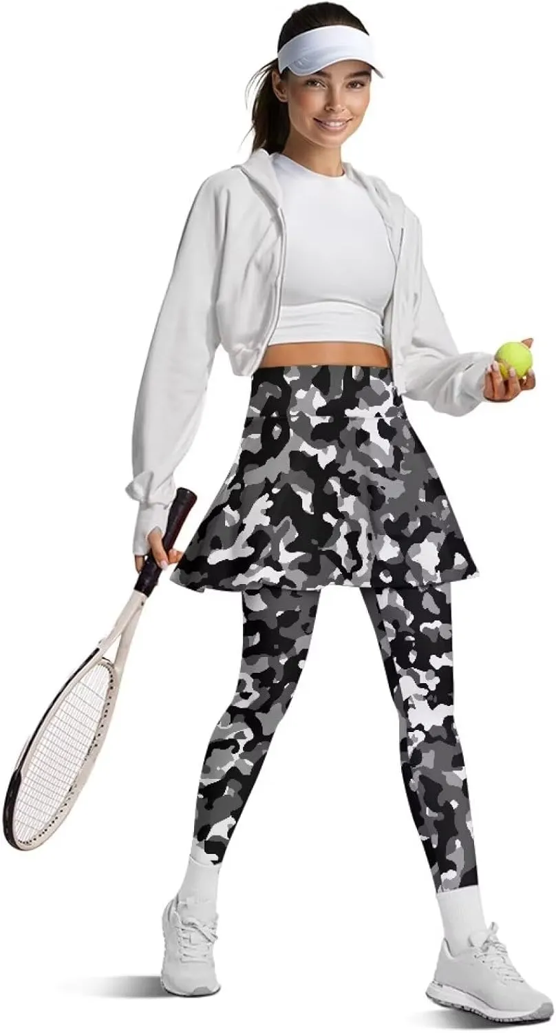 Women's Yoga Skirt Athletic Skirted Leggings High Waist Yoga Leggings with Skirts