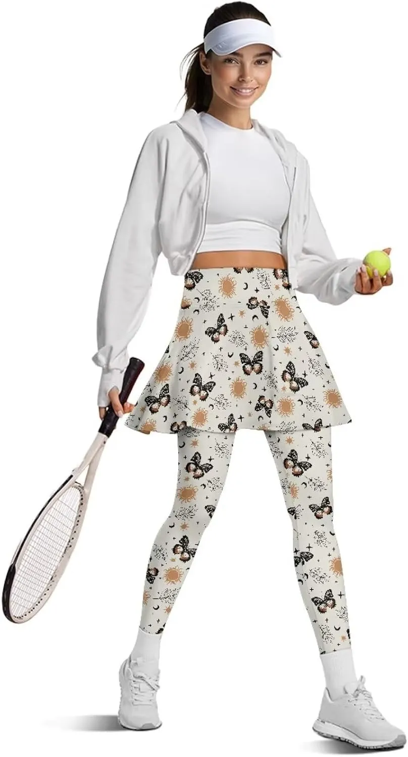 Women's Yoga Skirt Athletic Skirted Leggings High Waist Yoga Leggings with Skirts