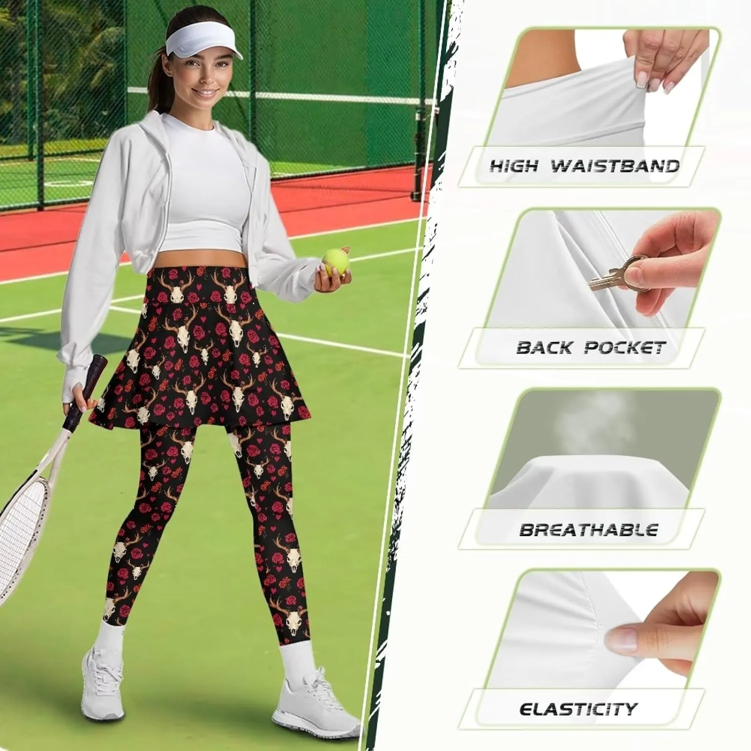 Women's Yoga Skirt Athletic Skirted Leggings High Waist Yoga Leggings with Skirts