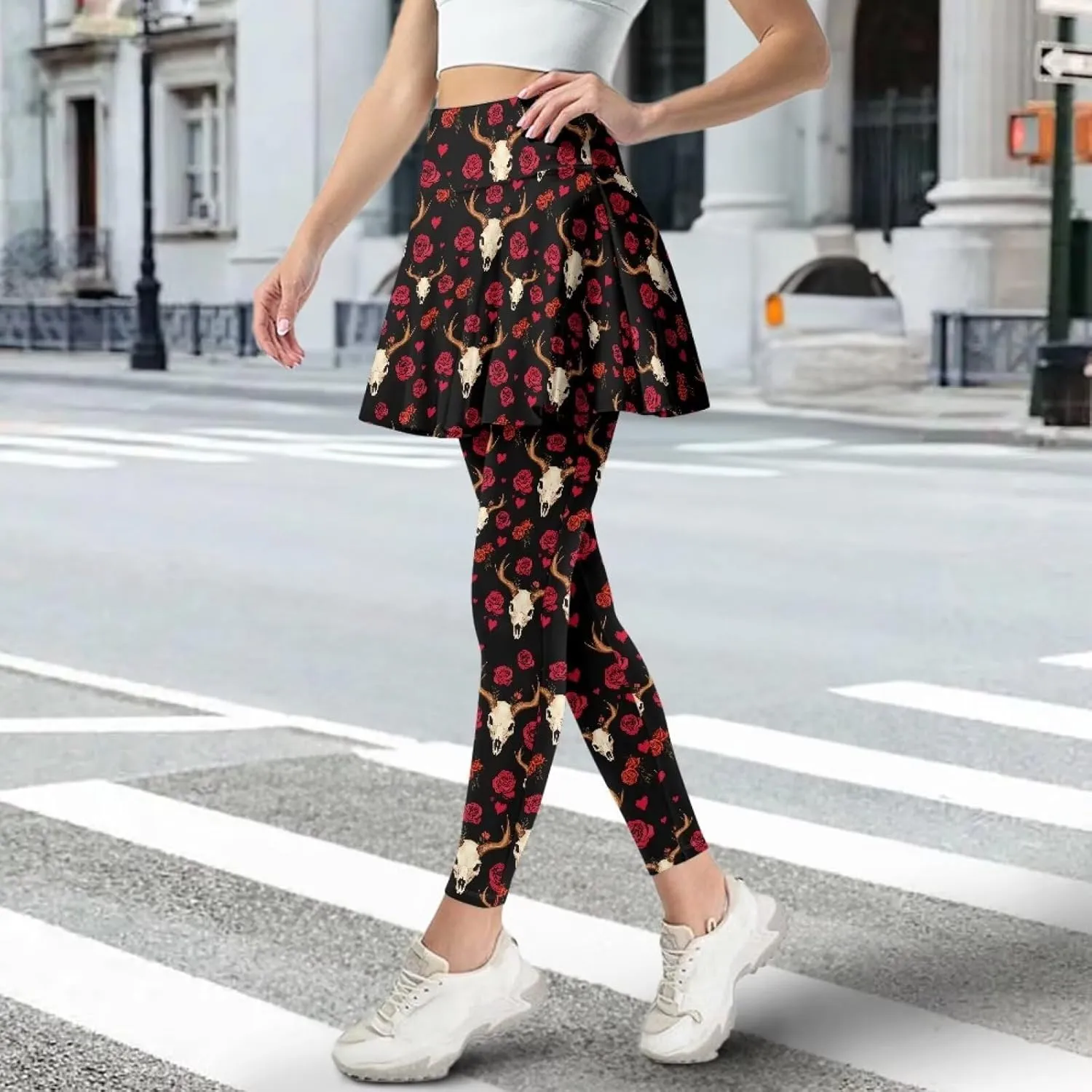 Women's Yoga Skirt Athletic Skirted Leggings High Waist Yoga Leggings with Skirts