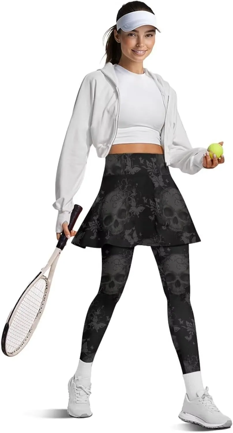 Women's Yoga Skirt Athletic Skirted Leggings High Waist Yoga Leggings with Skirts