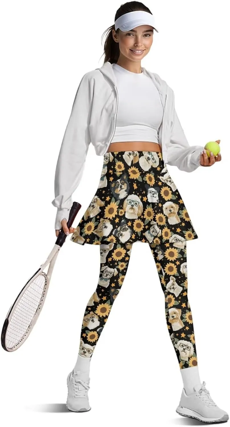 Women's Yoga Skirt Athletic Skirted Leggings High Waist Yoga Leggings with Skirts