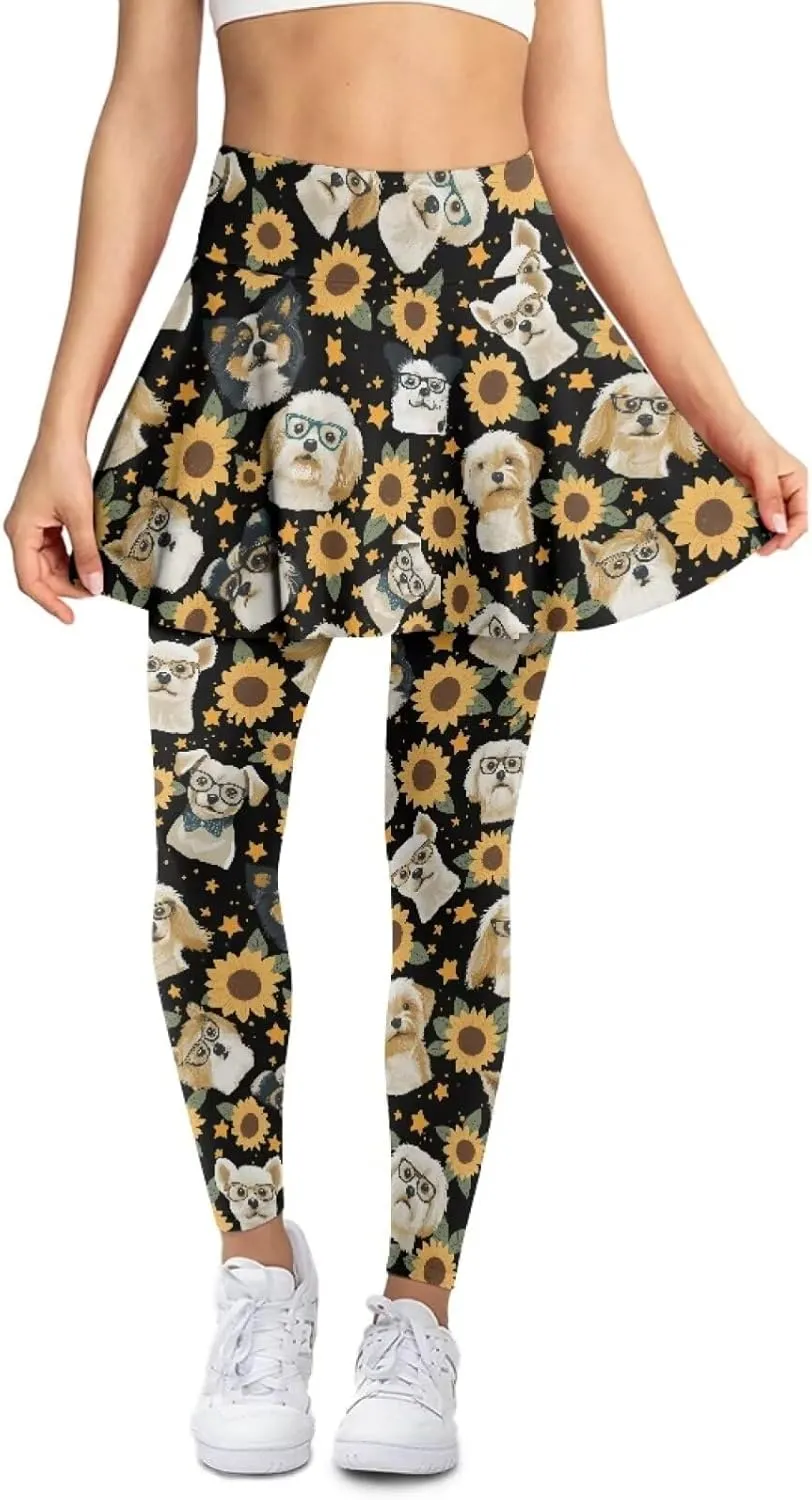 Women's Yoga Skirt Athletic Skirted Leggings High Waist Yoga Leggings with Skirts