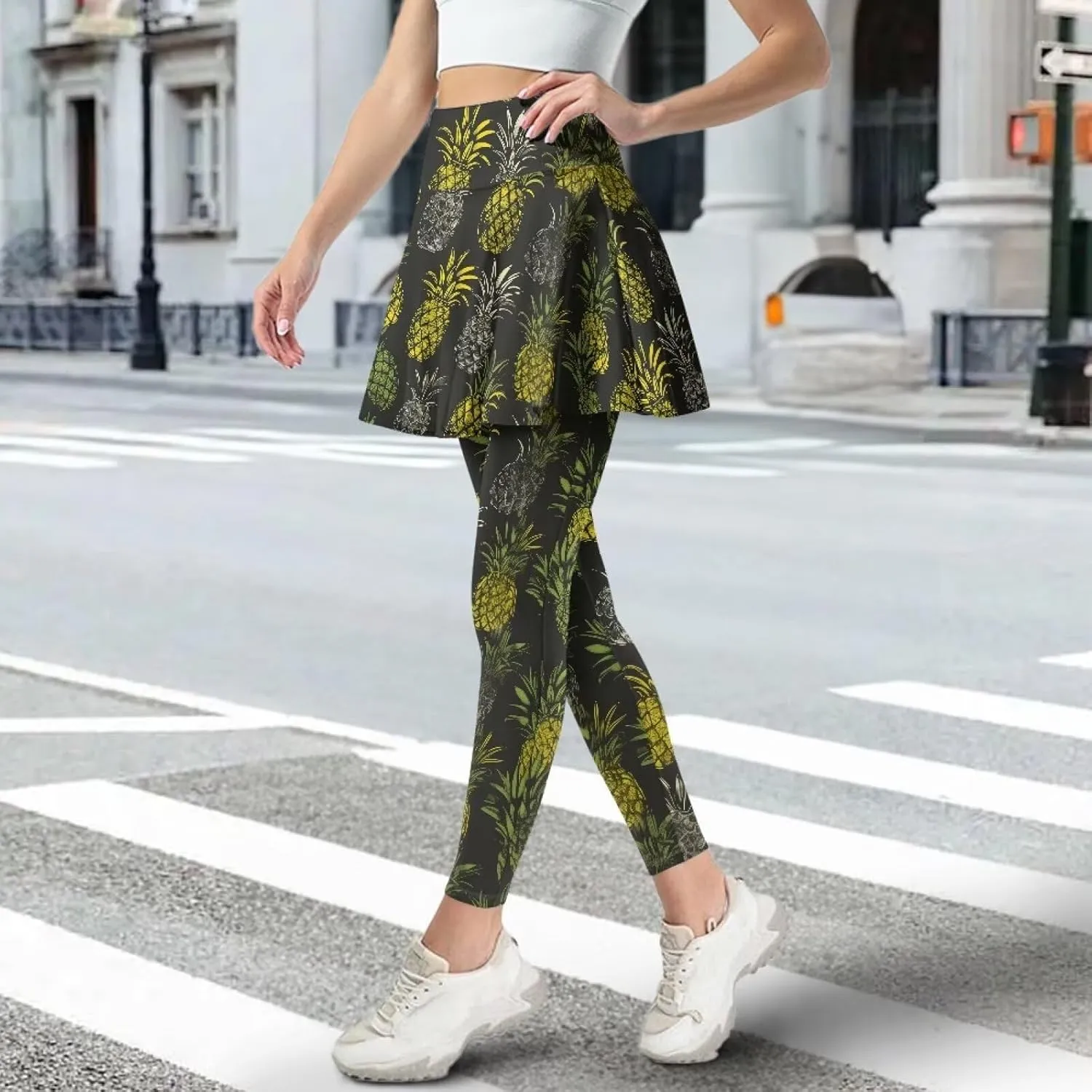 Women's Yoga Skirt Athletic Skirted Leggings High Waist Yoga Leggings with Skirts