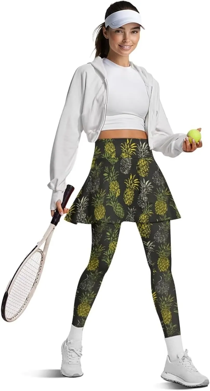 Women's Yoga Skirt Athletic Skirted Leggings High Waist Yoga Leggings with Skirts