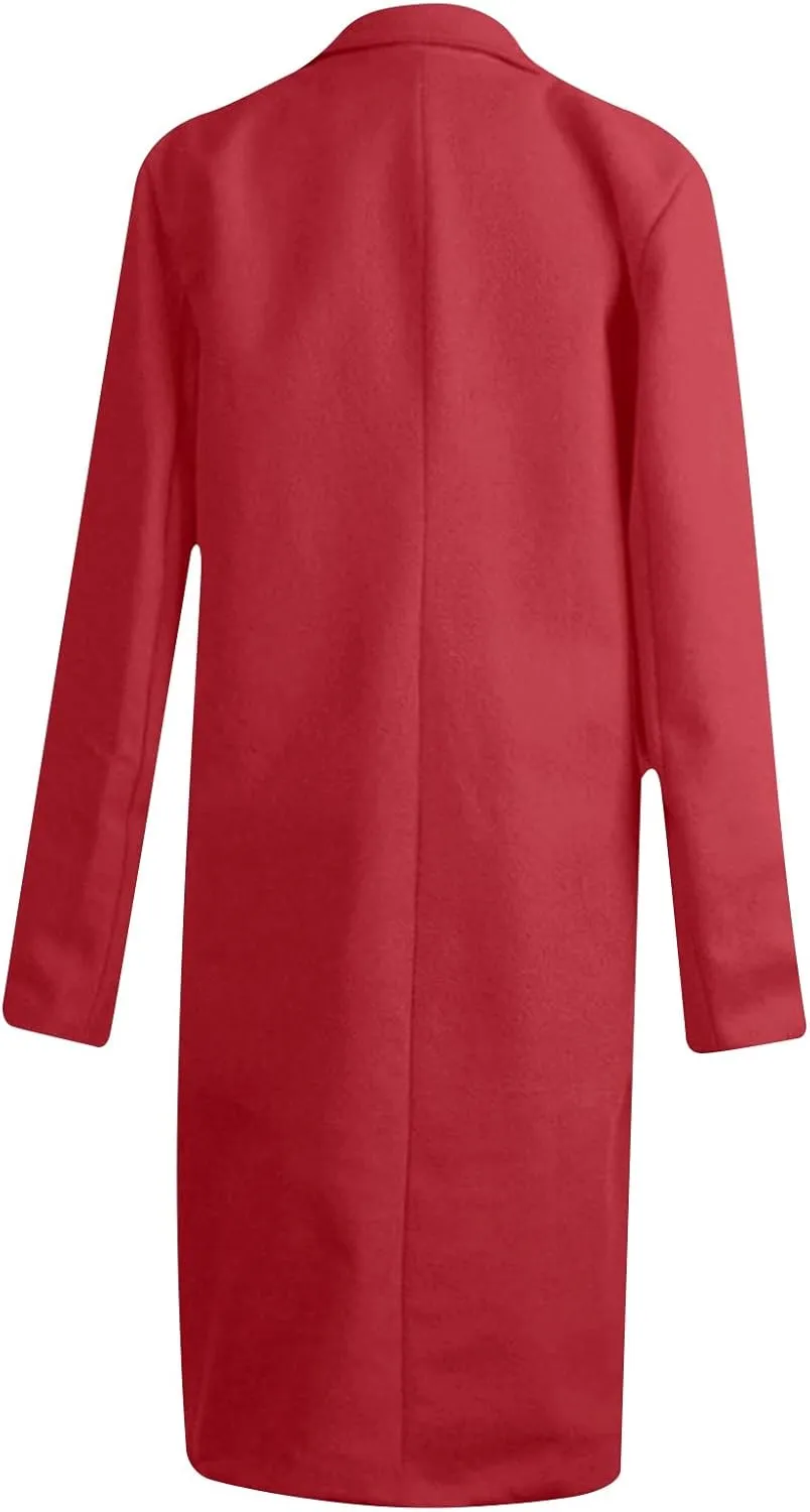 Wool Coats for Women Notch Lapel Double Breasted Mid Long Trench Coat Plus Size Pea Overcoat Winter Jacket