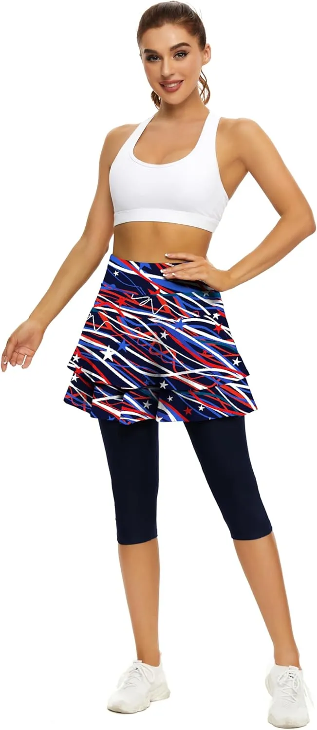 WOWENY Tennis Skirted Leggings with Pockets for Women Golf Skapri Leggings with Skirt