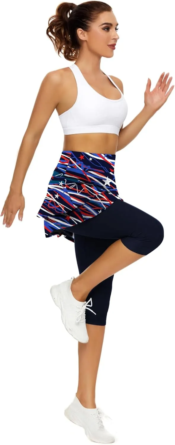WOWENY Tennis Skirted Leggings with Pockets for Women Golf Skapri Leggings with Skirt