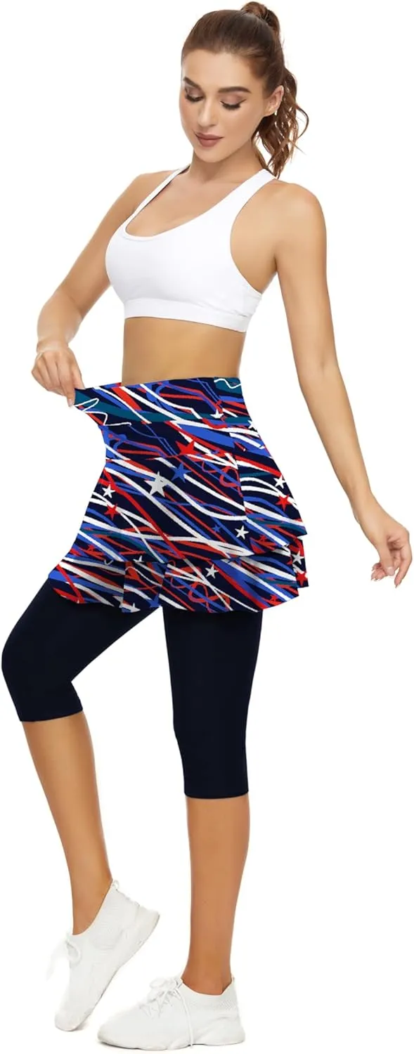 WOWENY Tennis Skirted Leggings with Pockets for Women Golf Skapri Leggings with Skirt