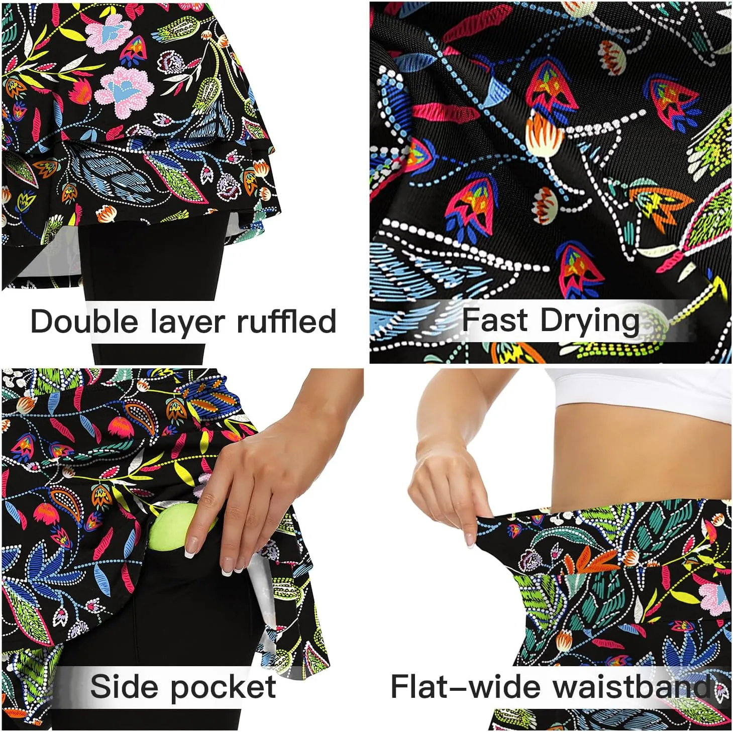 WOWENY Tennis Skirted Leggings with Pockets for Women Golf Skapri Leggings with Skirt