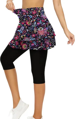 WOWENY Tennis Skirted Leggings with Pockets for Women Golf Skapri Leggings with Skirt