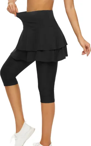 WOWENY Tennis Skirted Leggings with Pockets for Women Golf Skapri Leggings with Skirt