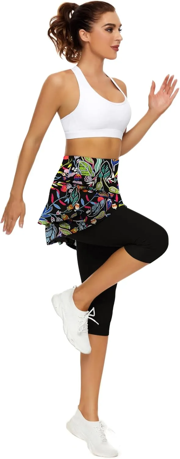 WOWENY Tennis Skirted Leggings with Pockets for Women Golf Skapri Leggings with Skirt