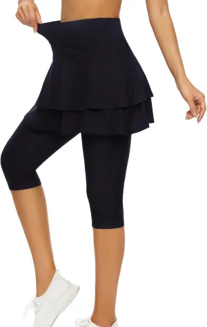 WOWENY Tennis Skirted Leggings with Pockets for Women Golf Skapri Leggings with Skirt