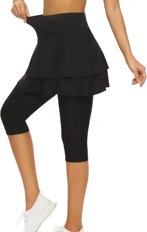 WOWENY Tennis Skirted Leggings with Pockets for Women Golf Skapri Leggings with Skirt
