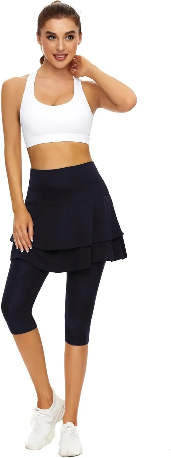 WOWENY Tennis Skirted Leggings with Pockets for Women Golf Skapri Leggings with Skirt