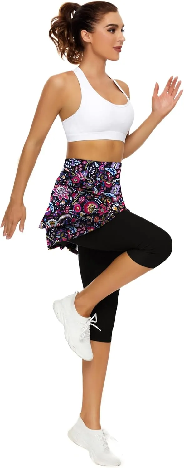 WOWENY Tennis Skirted Leggings with Pockets for Women Golf Skapri Leggings with Skirt