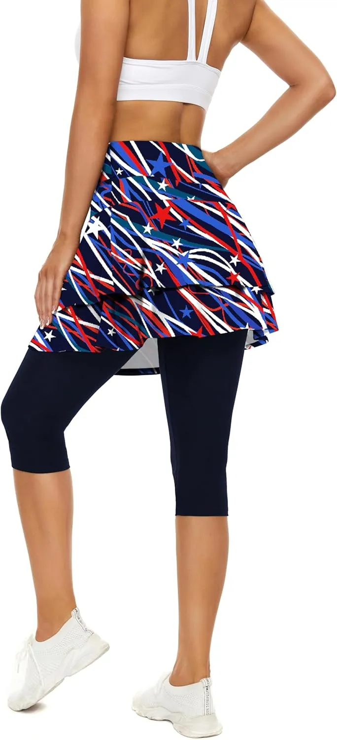 WOWENY Tennis Skirted Leggings with Pockets for Women Golf Skapri Leggings with Skirt