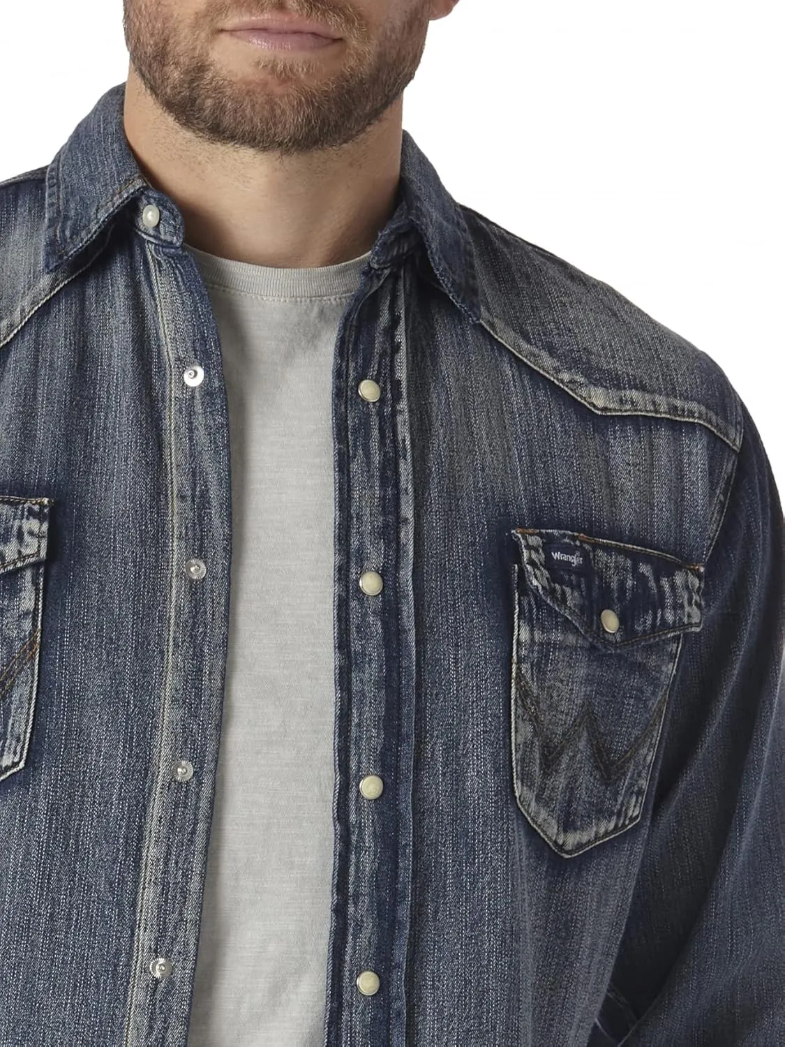 Wrangler Men's Cowboy Cut Western Long Sleeve Snap Work Shirt Firm Finish
