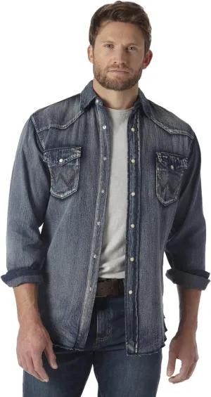 Wrangler Men's Cowboy Cut Western Long Sleeve Snap Work Shirt Firm Finish