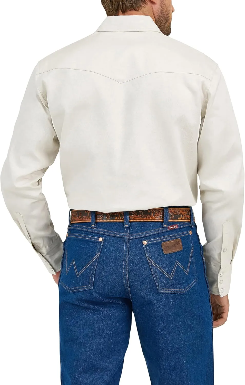 Wrangler Men's Cowboy Cut Work Western Long-Sleeve Snap Work Shirt Firm Finish