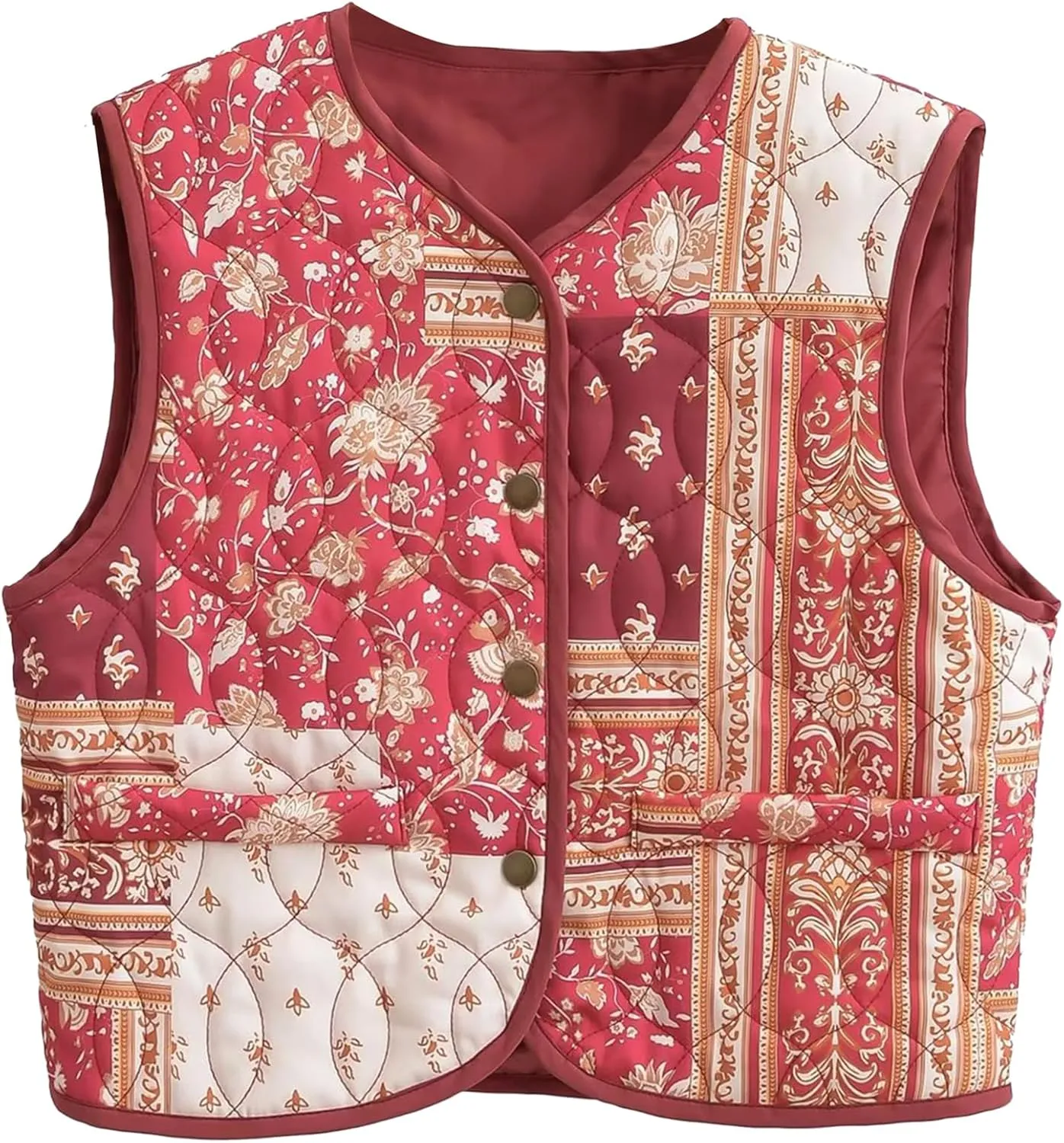 Wyeysyt Womens Floral Cropped Quilted Puffer Vest Printed Lightweight Sleeveless Padded Gilets Outwear