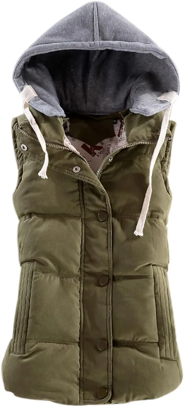 Yeokou Women's Slim Sleeveless Quilted Removable Hooded Winter Puffer Vest Coat