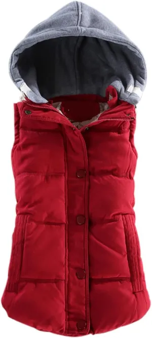 Yeokou Women's Slim Sleeveless Quilted Removable Hooded Winter Puffer Vest Coat