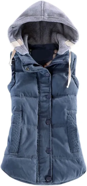 Yeokou Women's Slim Sleeveless Quilted Removable Hooded Winter Puffer Vest Coat