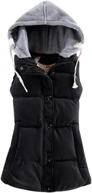 Yeokou Women's Slim Sleeveless Quilted Removable Hooded Winter Puffer Vest Coat