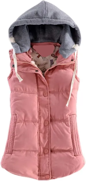 Yeokou Women's Slim Sleeveless Quilted Removable Hooded Winter Puffer Vest Coat