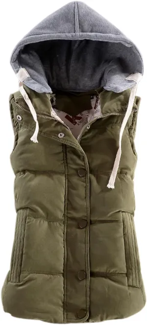 Yeokou Women's Slim Sleeveless Quilted Removable Hooded Winter Puffer Vest Coat