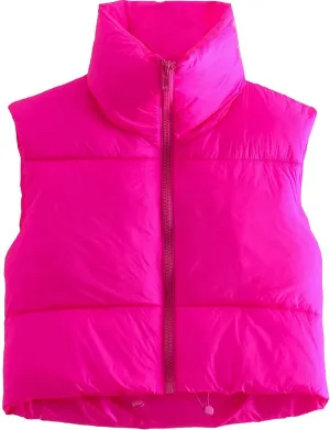 Yidarer Women's Full Zip Up Warm Crop Vest Sleeveless Puffer Vest Lightweight Padded Gilet