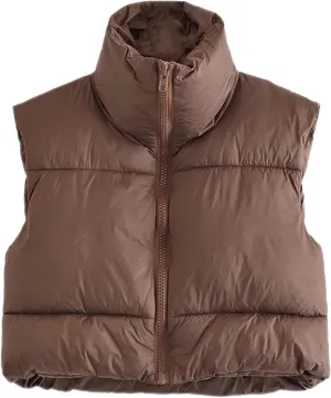 Yidarer Women's Full Zip Up Warm Crop Vest Sleeveless Puffer Vest Lightweight Padded Gilet