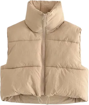 Yidarer Women's Full Zip Up Warm Crop Vest Sleeveless Puffer Vest Lightweight Padded Gilet